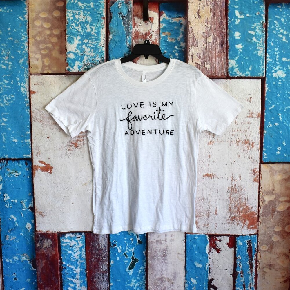 Men's Active USA 'Love is my favorite adventure' T-Shirt MEDIUM, LARGE White